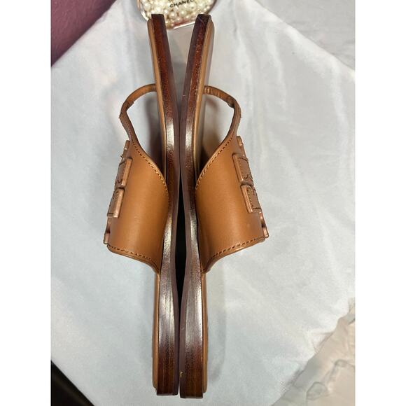Tory Burch Jamie Weston Logo Sandals in Royal Tan US 7.5 - Picture 6 of 7